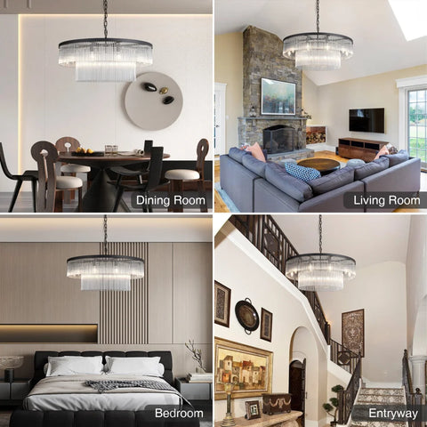 Modern 2-Tier Glass Striped Chandeliers