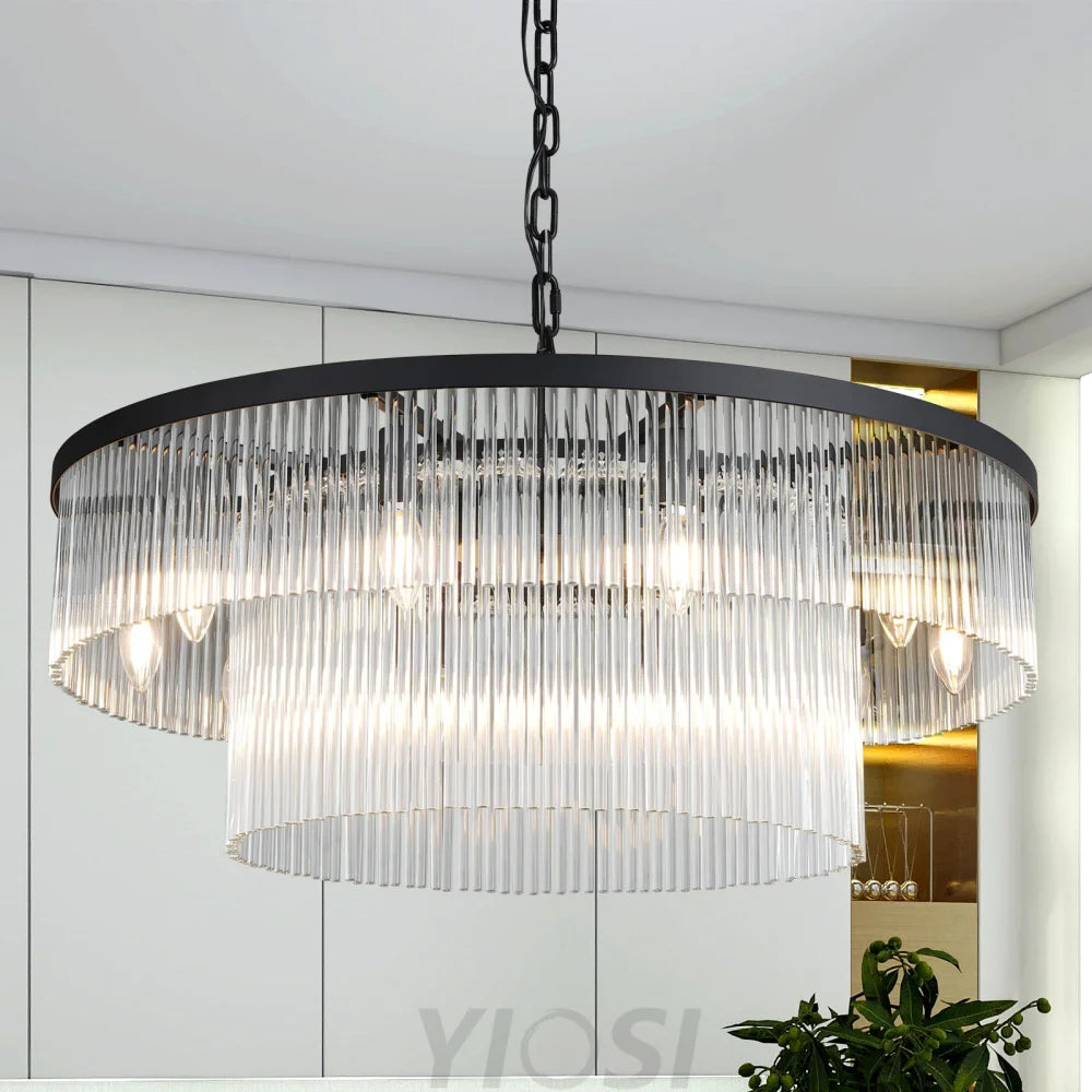 Modern 2-Tier Glass Striped Chandeliers