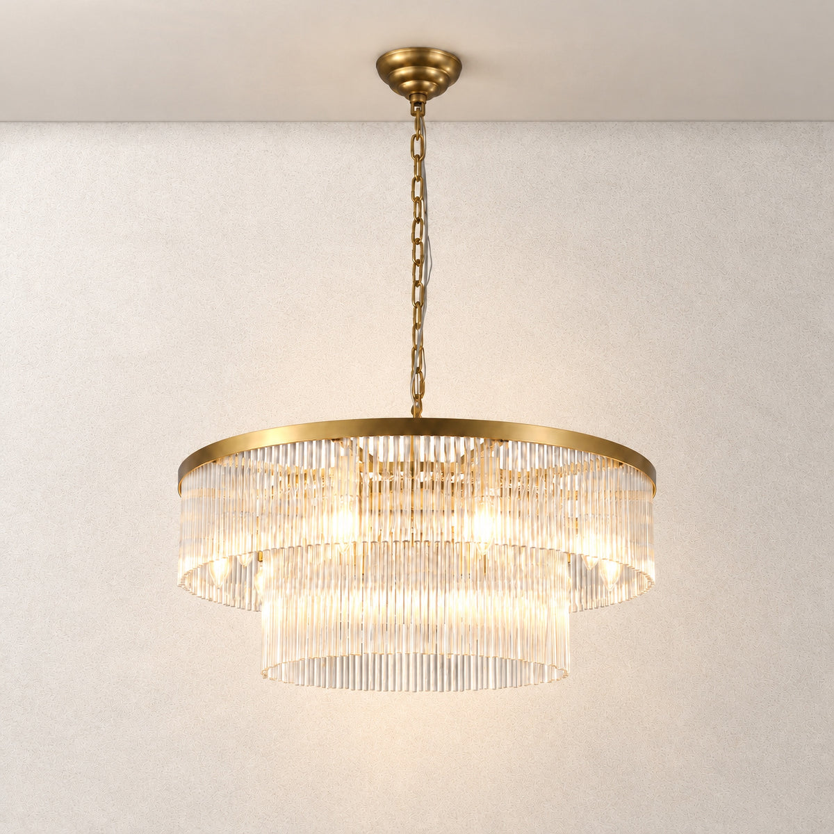 Modern 2-Tier Glass Striped Chandeliers
