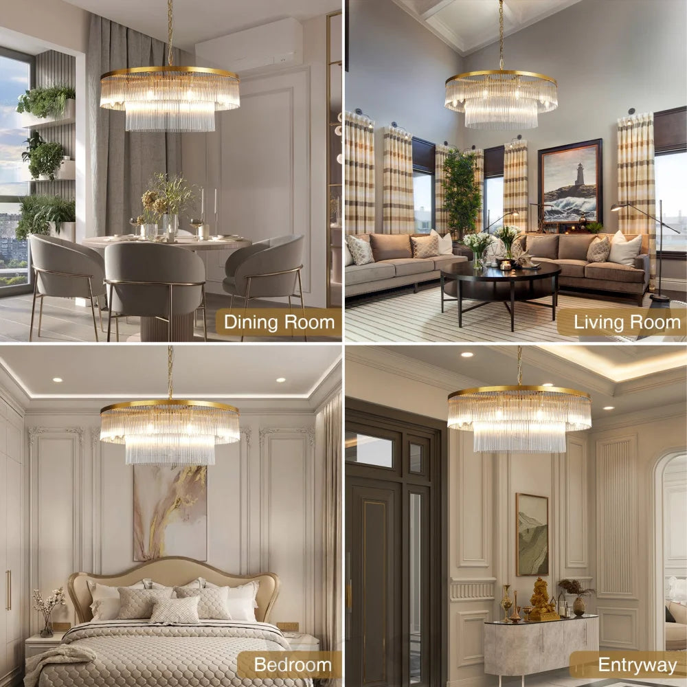 Modern 2-Tier Glass Striped Chandeliers
