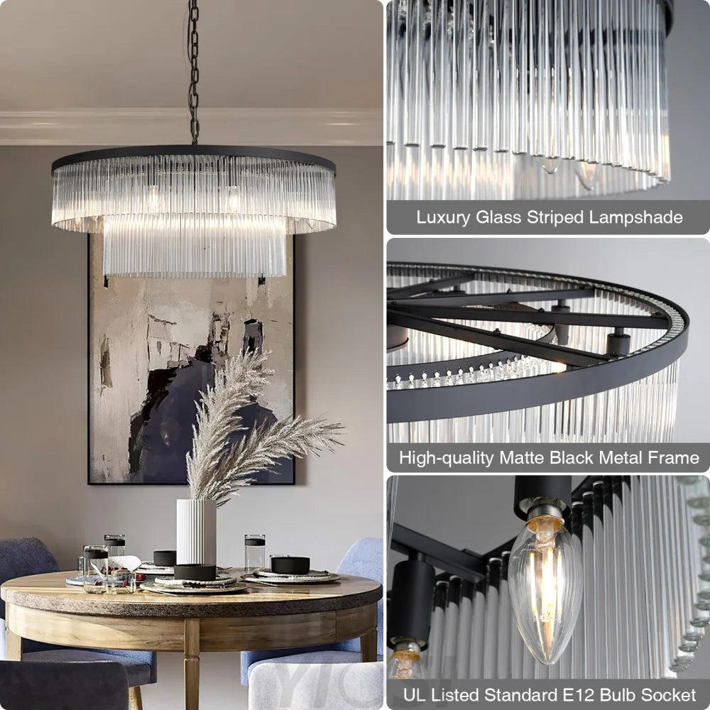 Modern 2-Tier Glass Striped Chandeliers