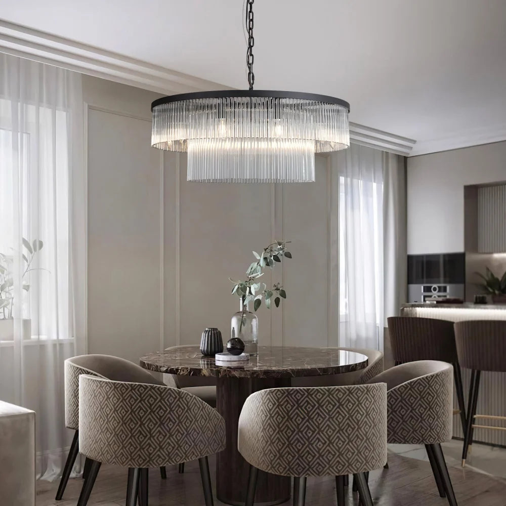 Modern 2-Tier Glass Striped Chandeliers