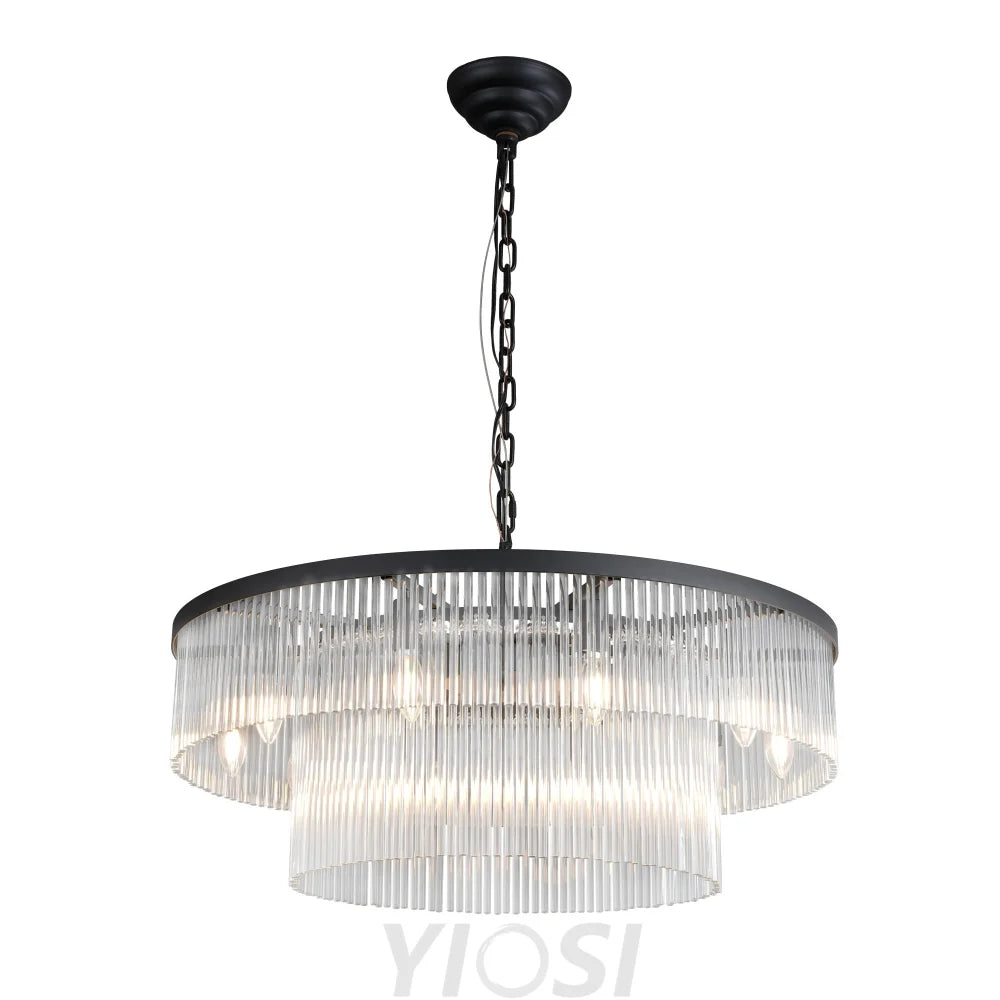 Modern 2 Tier Glass Striped Chandeliers Black