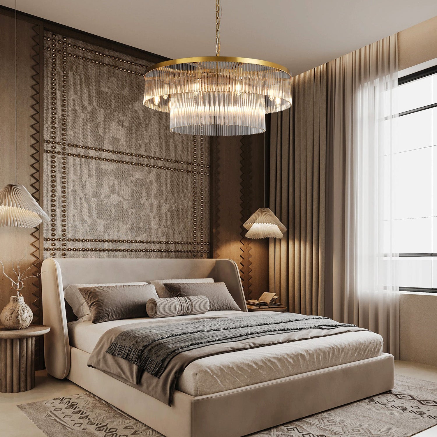 Modern 2-Tier Glass Striped Chandeliers