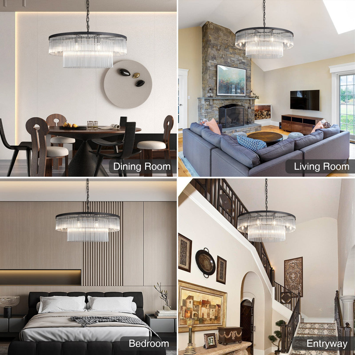 Modern 2-Tier Glass Striped Chandeliers
