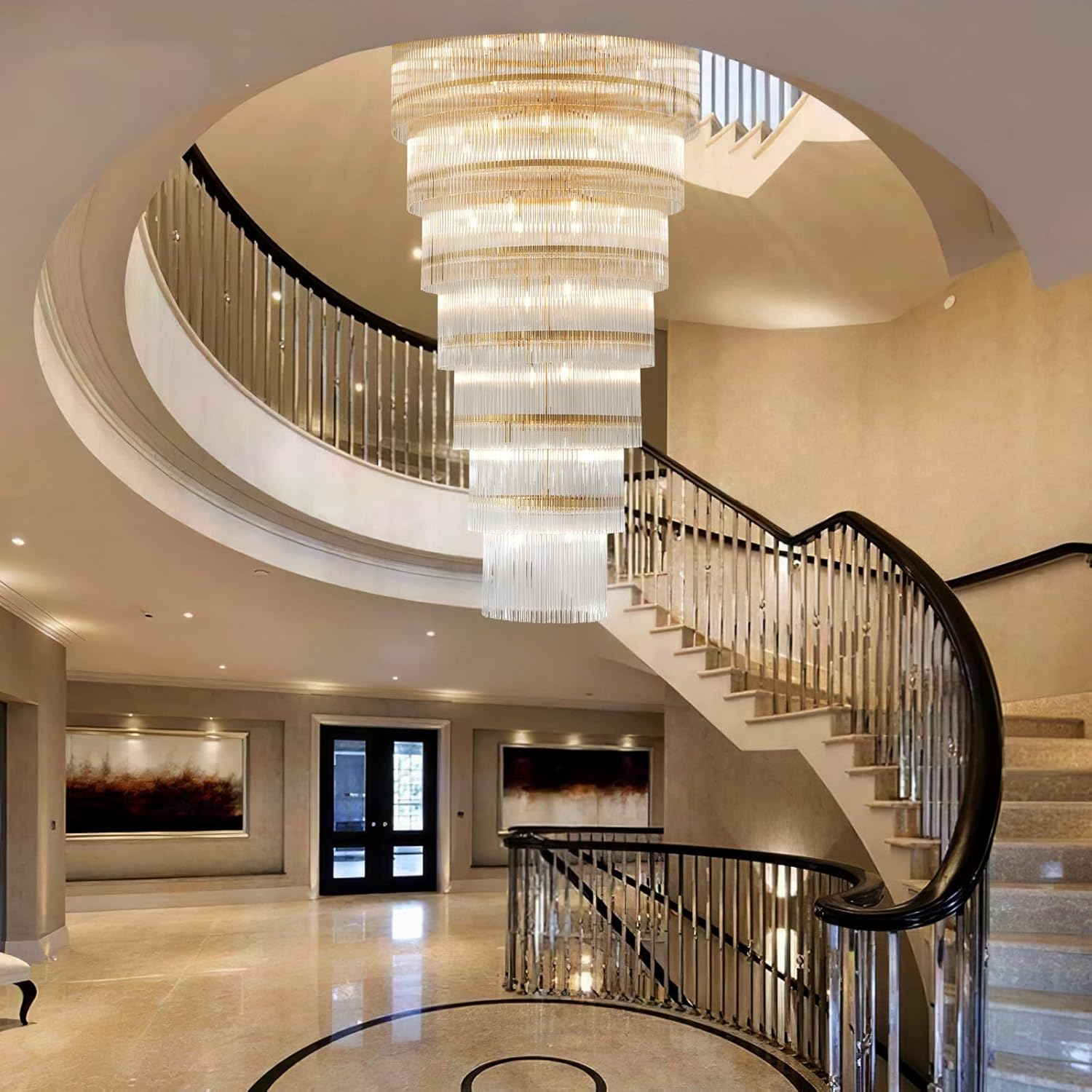 Modern 2-Tier Glass Striped Chandeliers