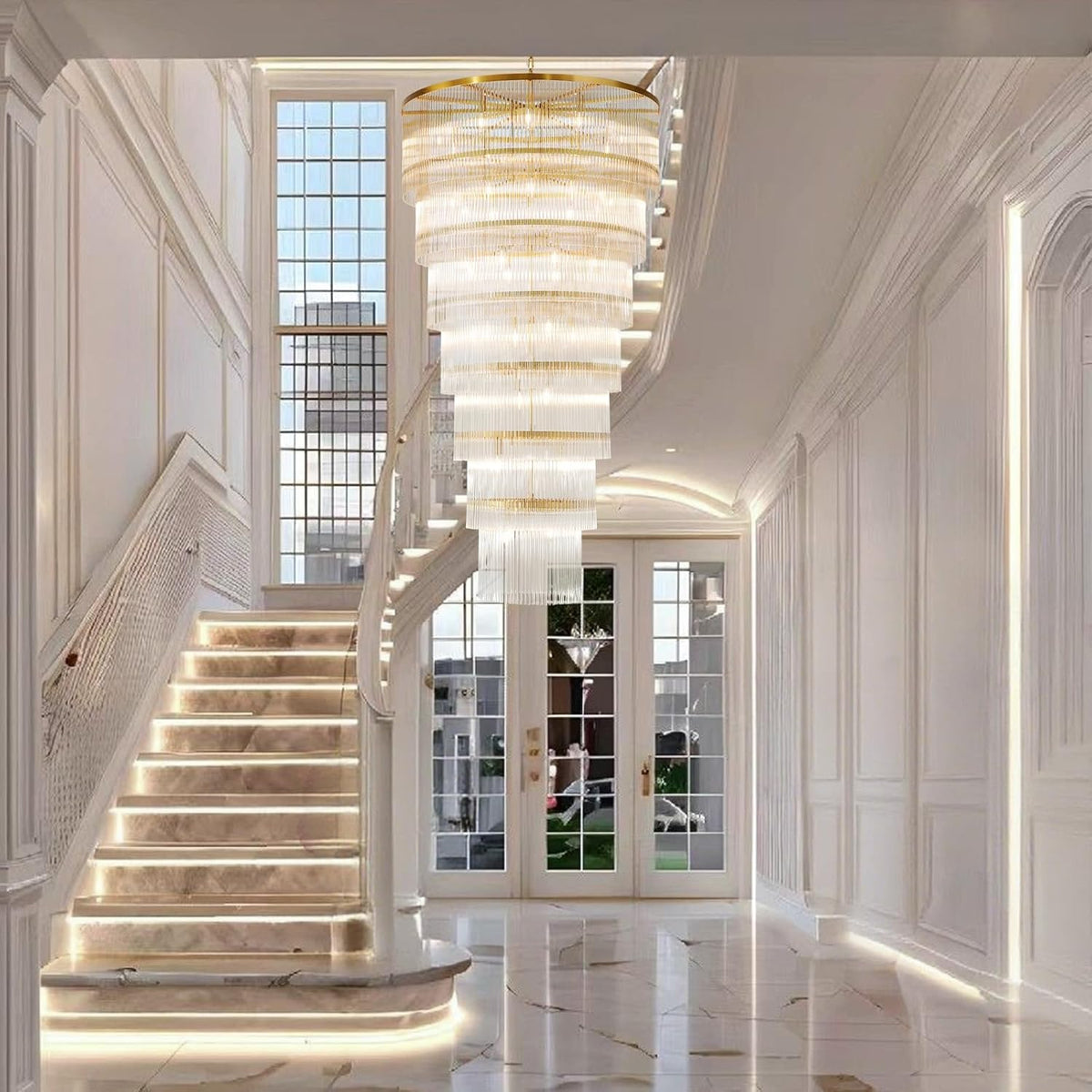 Modern 2-Tier Glass Striped Chandeliers