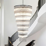 Modern 2-Tier Glass Striped Chandeliers D39’’ / Black