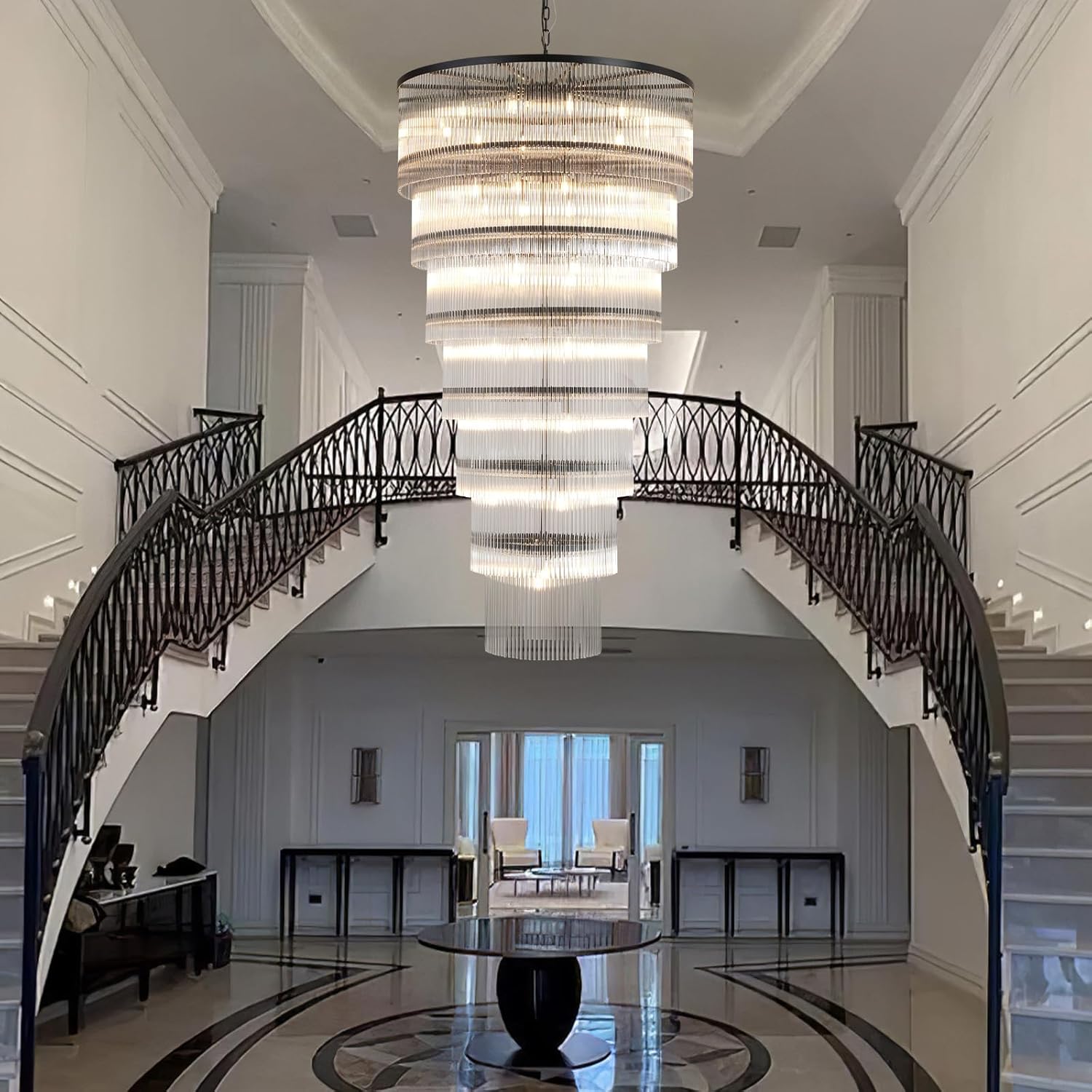 Modern 2-Tier Glass Striped Chandeliers