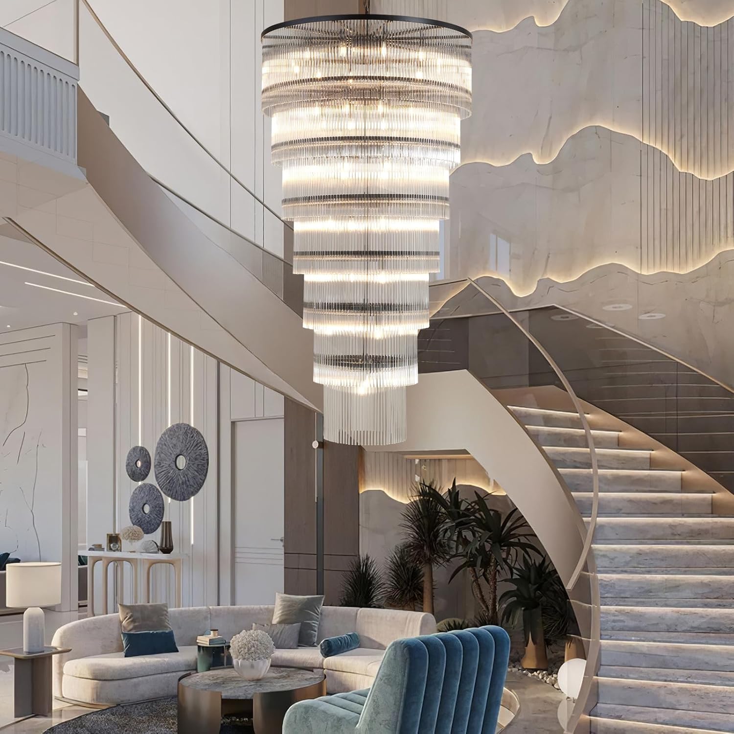 Modern 2-Tier Glass Striped Chandeliers
