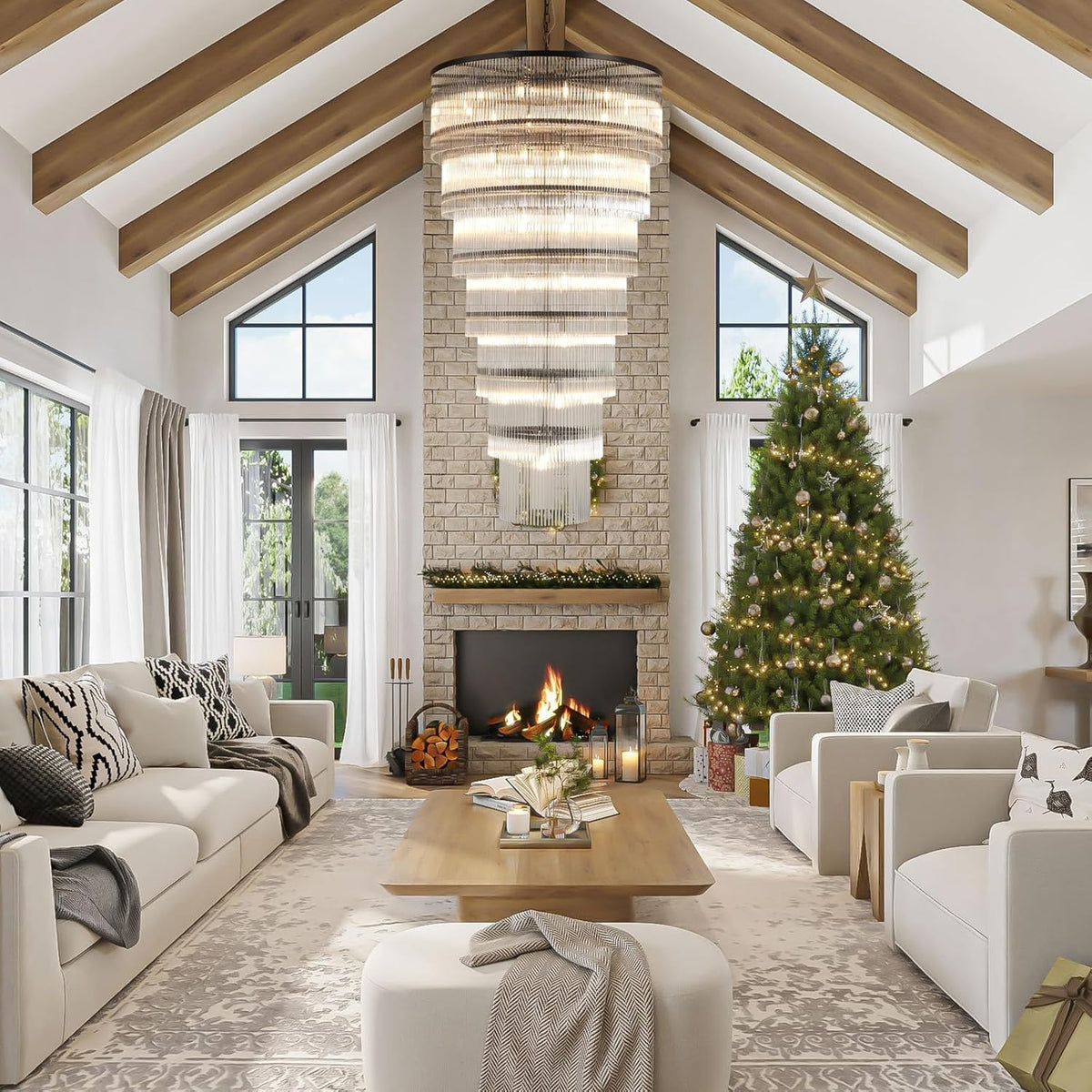 Modern 2-Tier Glass Striped Chandeliers