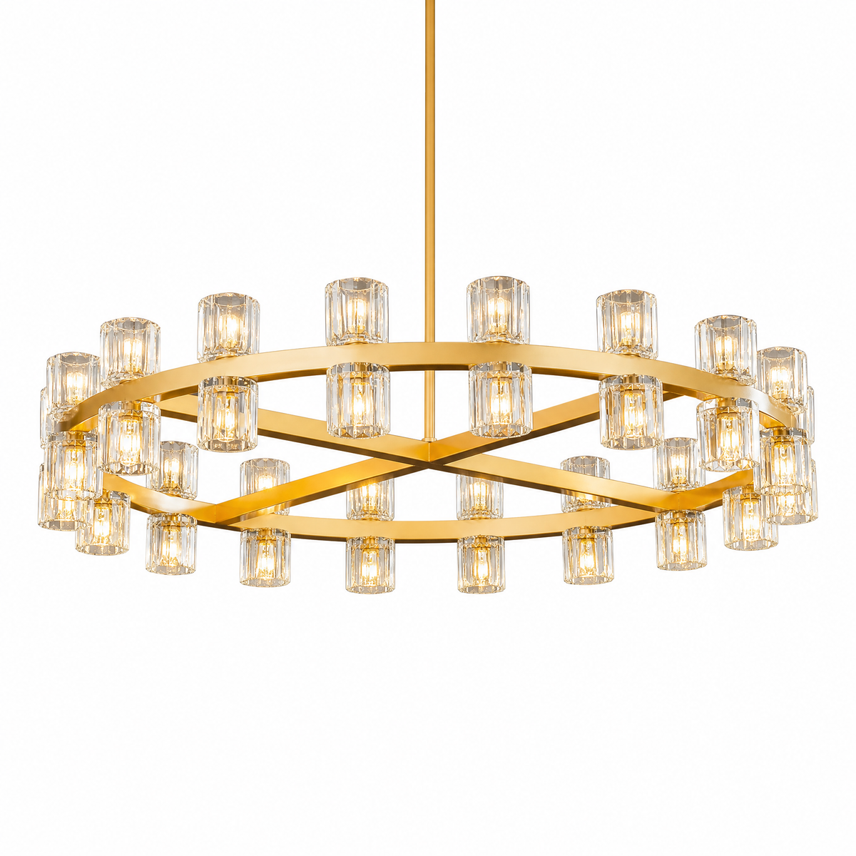 Modern 36" Brass Round K9 Crystal Chandelier