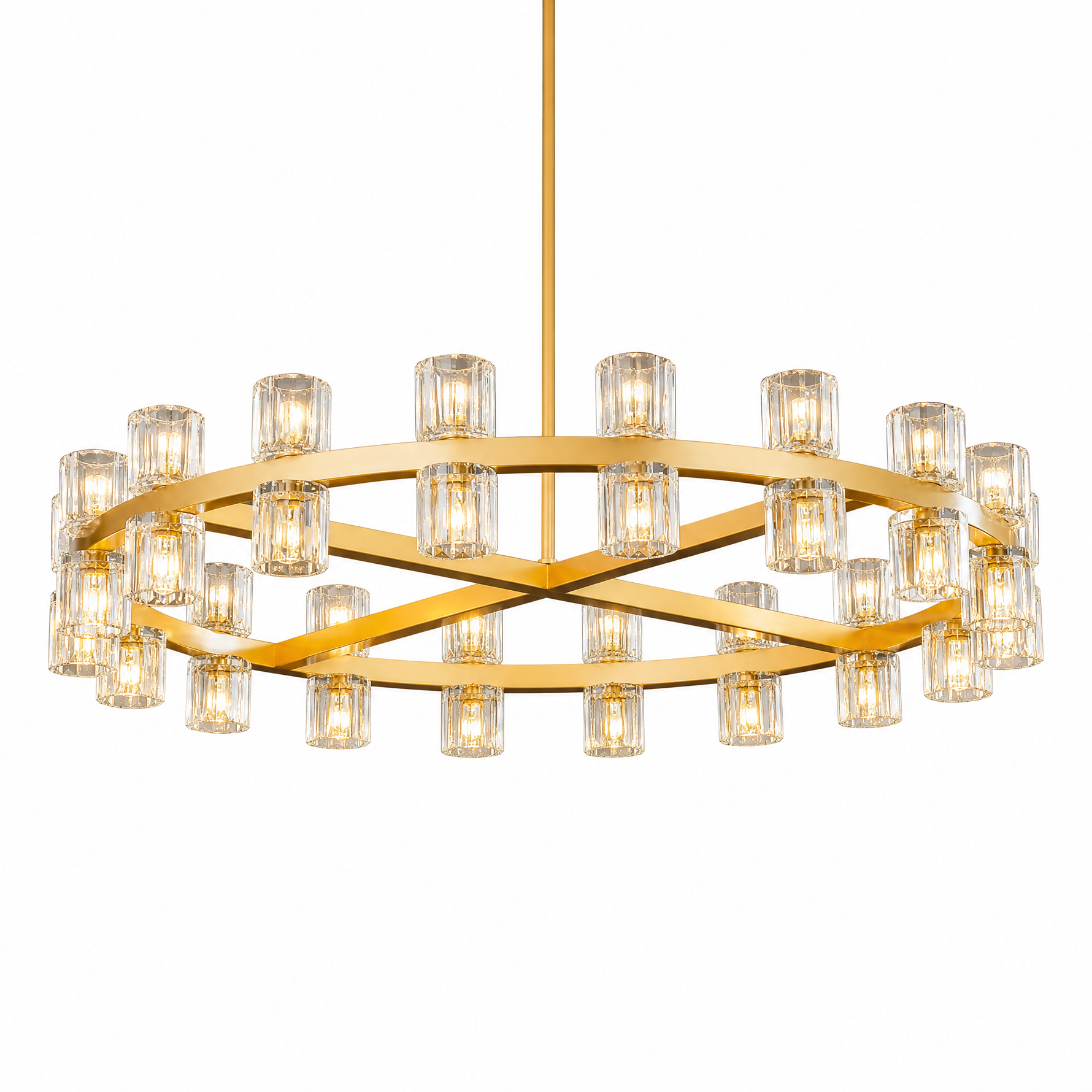 Modern 36" Brass Round K9 Crystal Chandelier