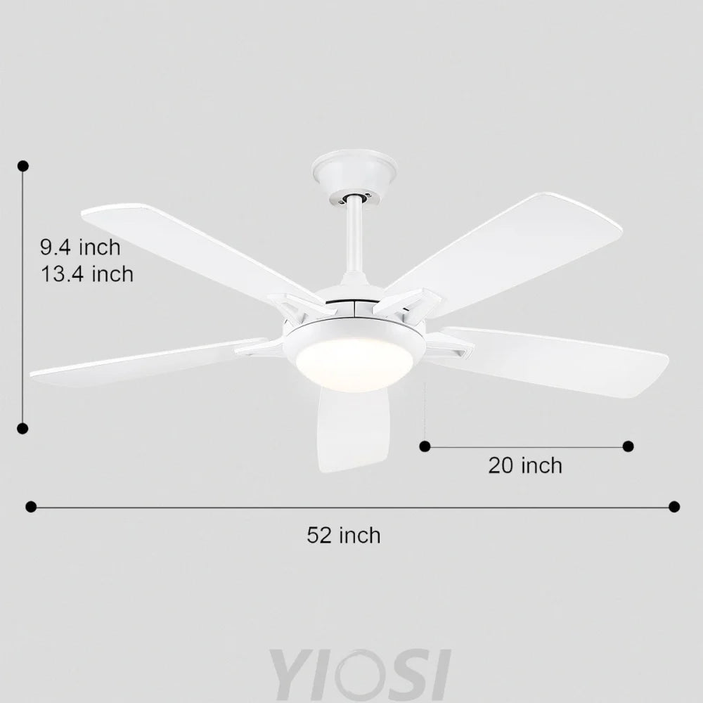 Modern 52-Inch Dual-Finish Wood Ceiling Fan with LED Light and Remote