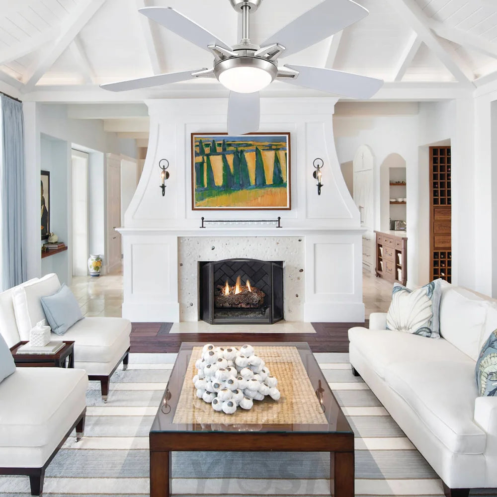 Modern 52-Inch Dual-Finish Wood Ceiling Fan with LED Light and Remote