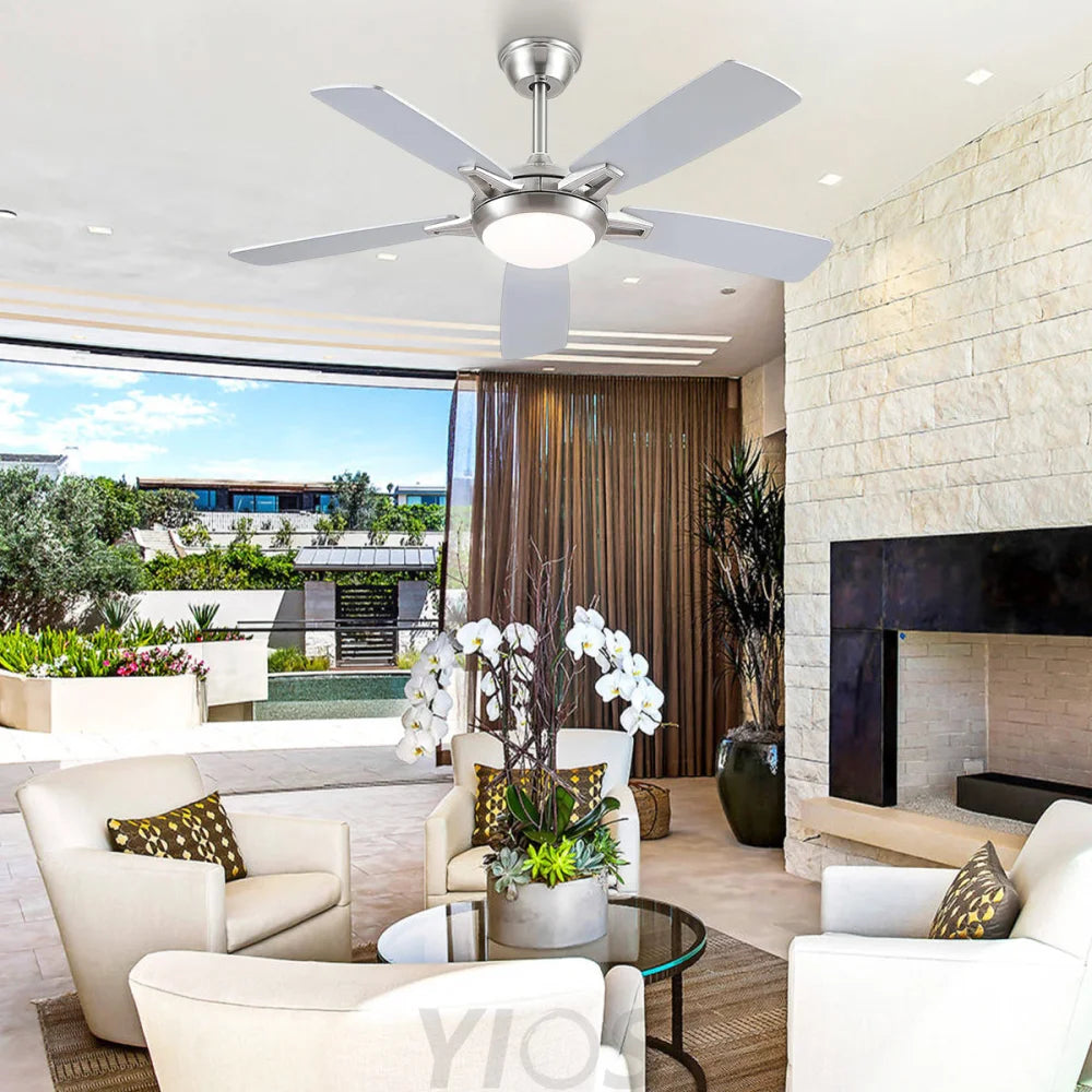 Modern 52-Inch Dual-Finish Wood Ceiling Fan with LED Light and Remote