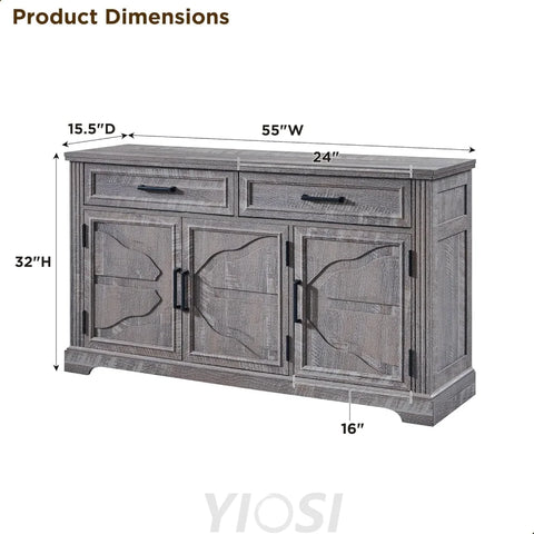 Modern 55-Inch Dark Grey Buffet, Coffee, and Wine Bar Cabinet