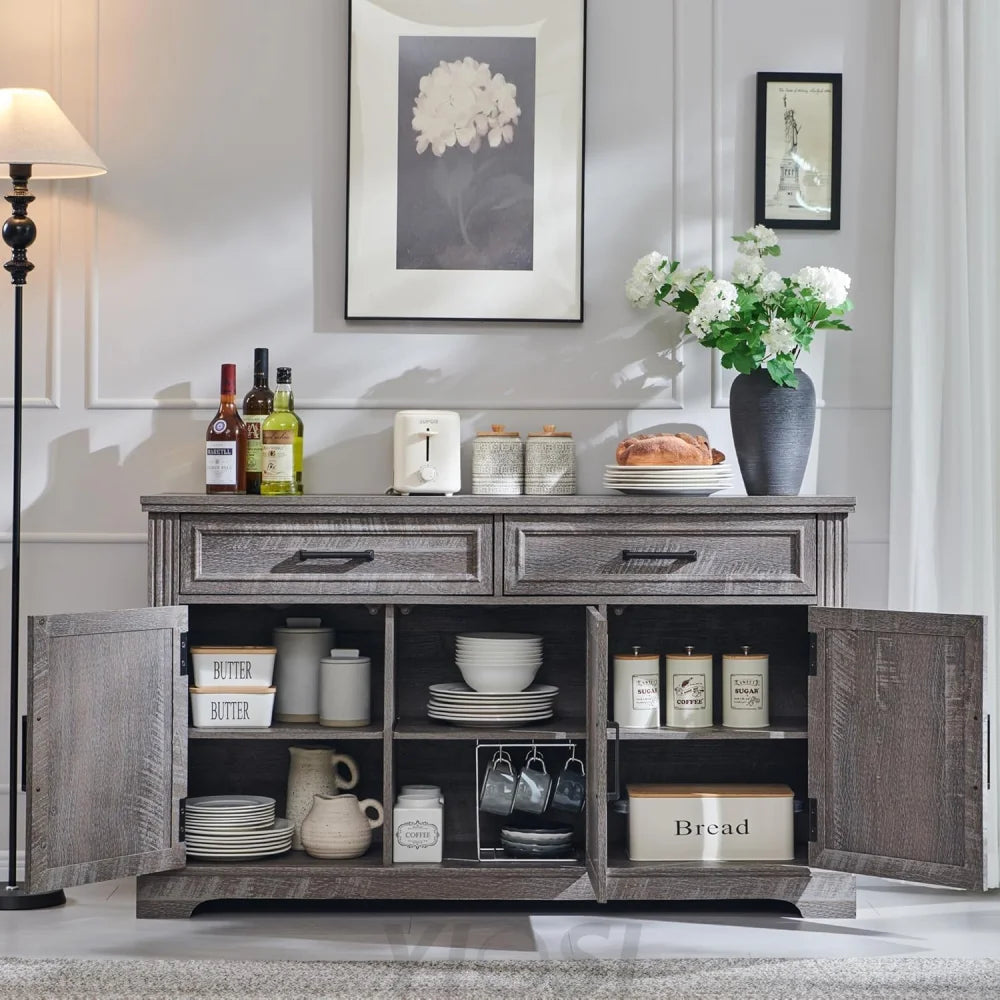 Modern 55-Inch Dark Grey Buffet, Coffee, and Wine Bar Cabinet