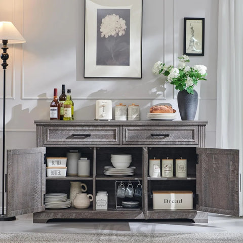 Modern 55-Inch Dark Grey Buffet, Coffee, and Wine Bar Cabinet