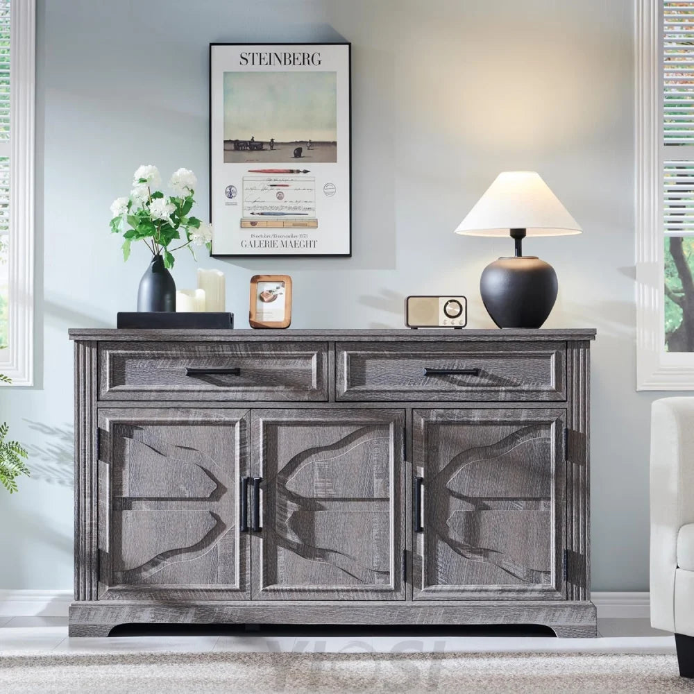 Modern 55-Inch Dark Grey Buffet, Coffee, and Wine Bar Cabinet