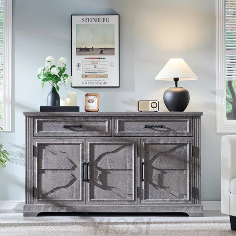 Modern 55-Inch Dark Grey Buffet, Coffee, and Wine Bar Cabinet