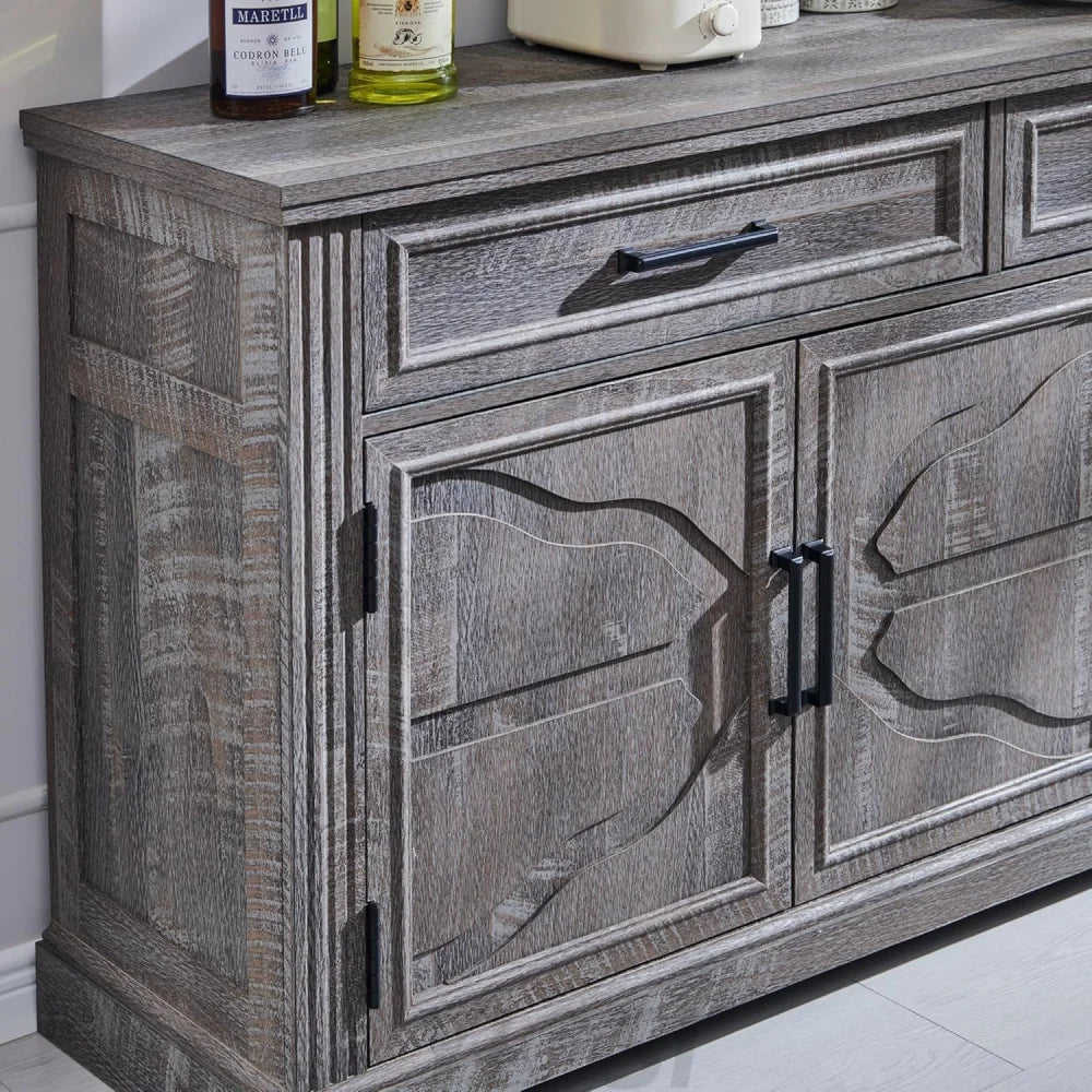 Modern 55-Inch Dark Grey Buffet, Coffee, and Wine Bar Cabinet