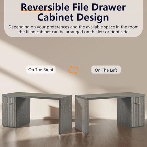 Modern 60" Executive Desk with Storage Cabinet and Drawer