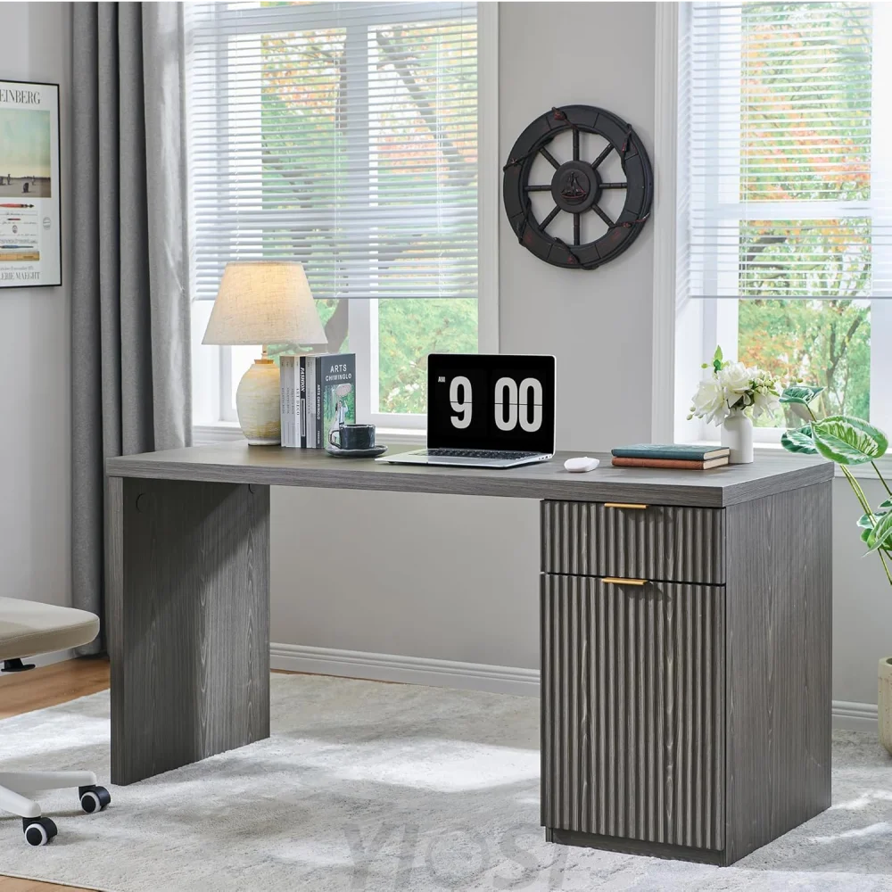 Modern 60" Executive Desk with Storage Cabinet and Drawer