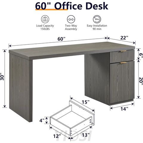 Modern 60" Executive Desk with Storage Cabinet and Drawer