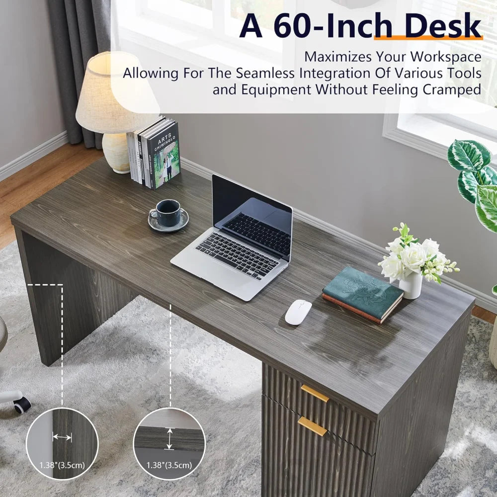 Modern 60" Executive Desk with Storage Cabinet and Drawer