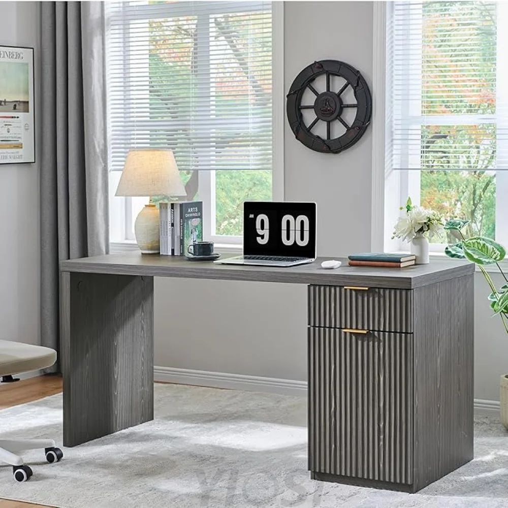 Modern 60" Executive Desk with Storage Cabinet and Drawer