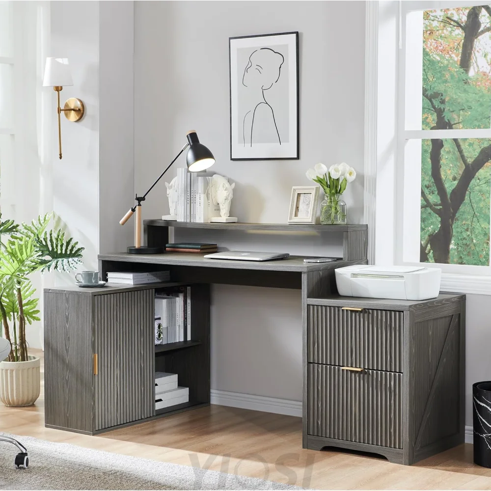 Modern 67" L-Shaped Desk with Storage & Power Outlets