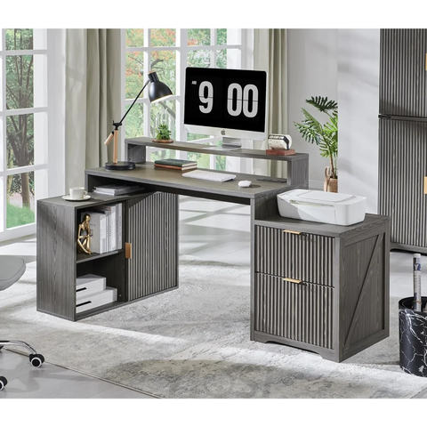 Modern 67" L-Shaped Desk with Storage & Power Outlets