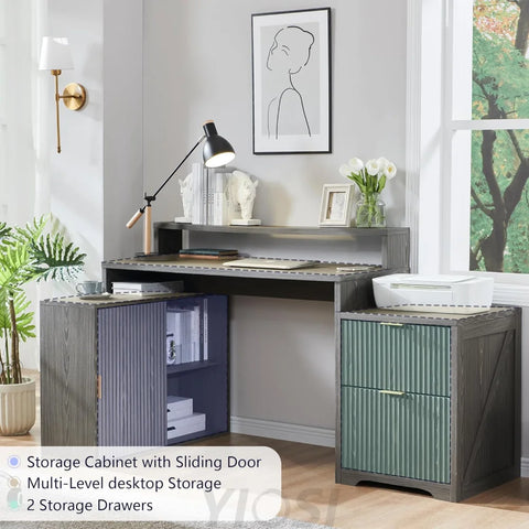 Modern 67" L-Shaped Desk with Storage & Power Outlets