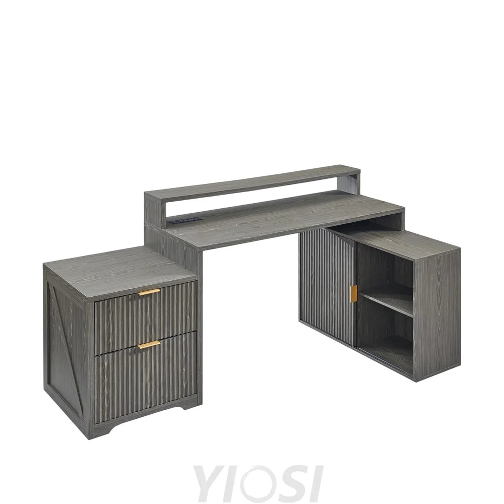 Modern 67’’ L-Shaped Desk with Storage & Power Outlets Grayish Green / 33’’D x 67’’W x 35.5’’H