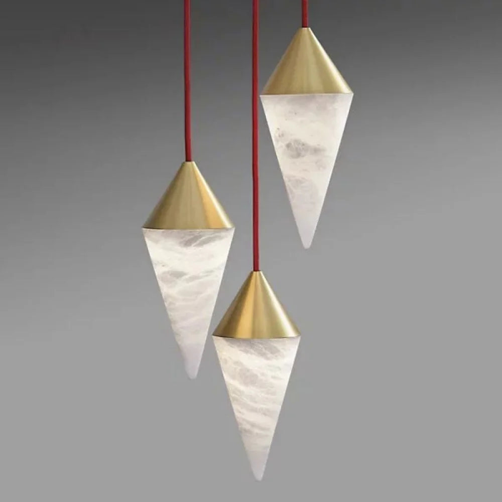 Modern Alabaster Cone Cluster Chandelier 3 Lights-Brass Chandeliers For Dining Room Stairways Foyer