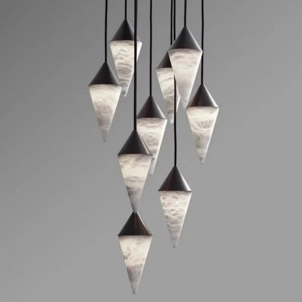 Modern Alabaster Cone Cluster Chandelier 9 Lights-Black Chandeliers For Dining Room Stairways Foyer