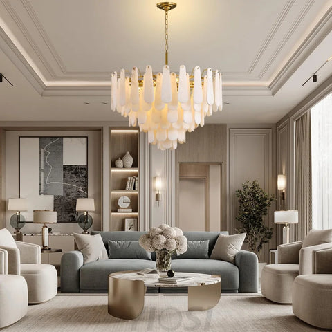 Modern Alabaster Feathery Chandelier