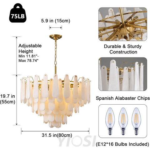 Modern Alabaster Feathery Chandelier