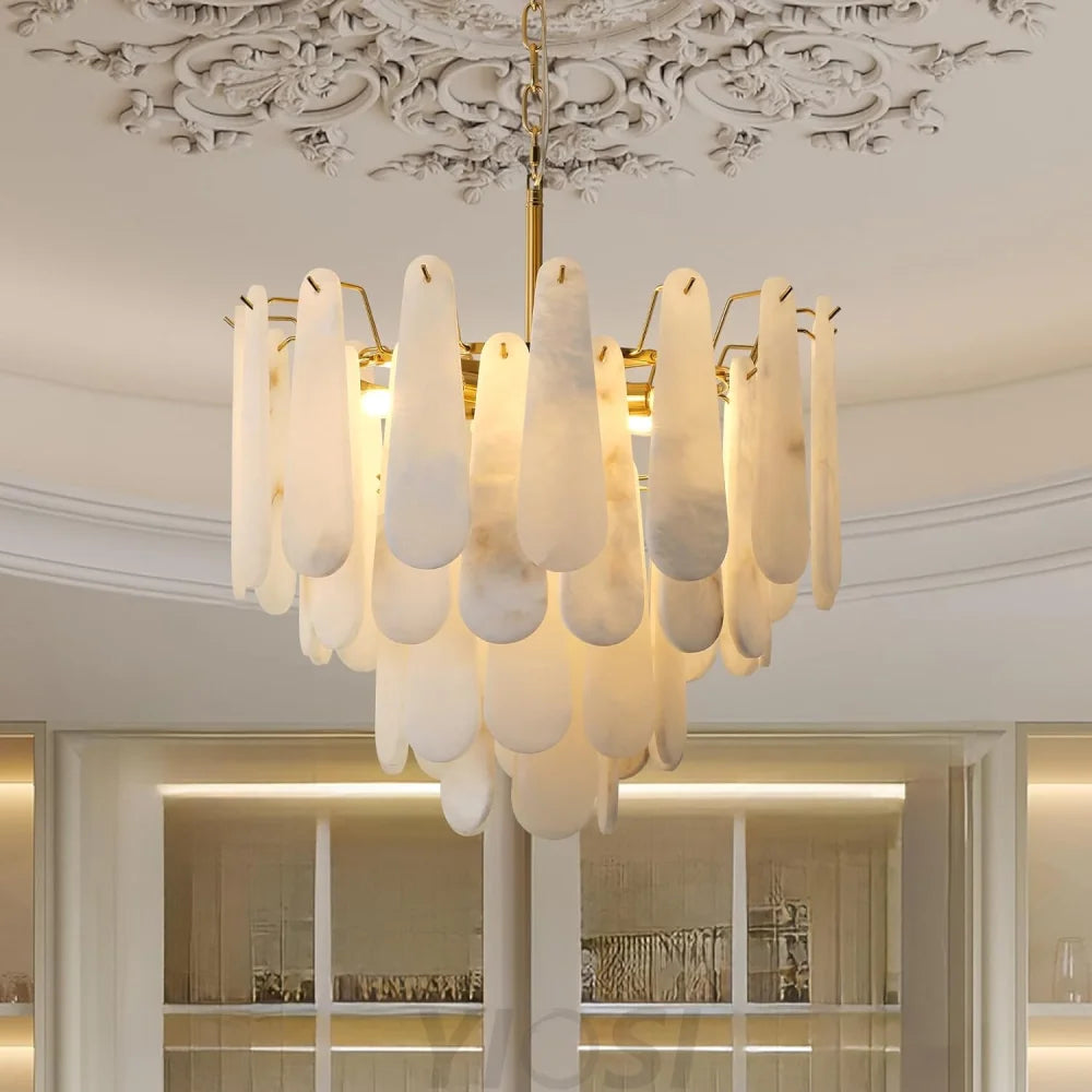 Modern Alabaster Feathery Chandelier