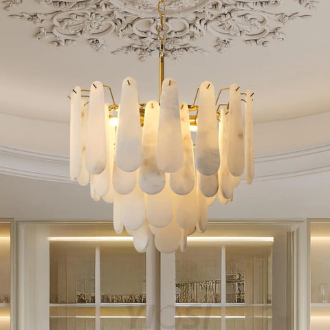Modern Alabaster Feathery Chandelier
