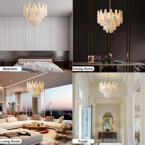 Modern Alabaster Feathery Chandelier