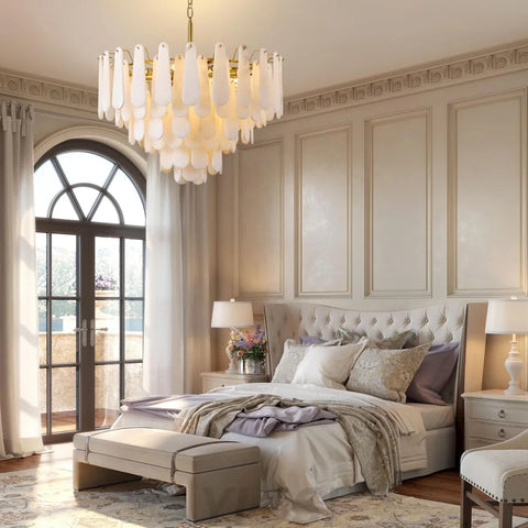 Modern Alabaster Feathery Chandelier