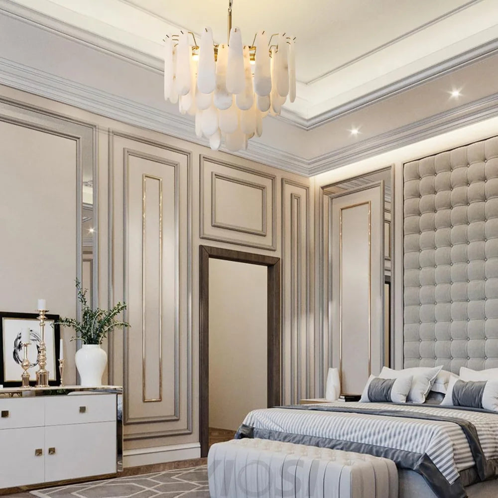 Modern Alabaster Feathery Chandelier