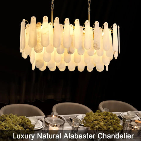 Modern Alabaster Feathery Chandelier