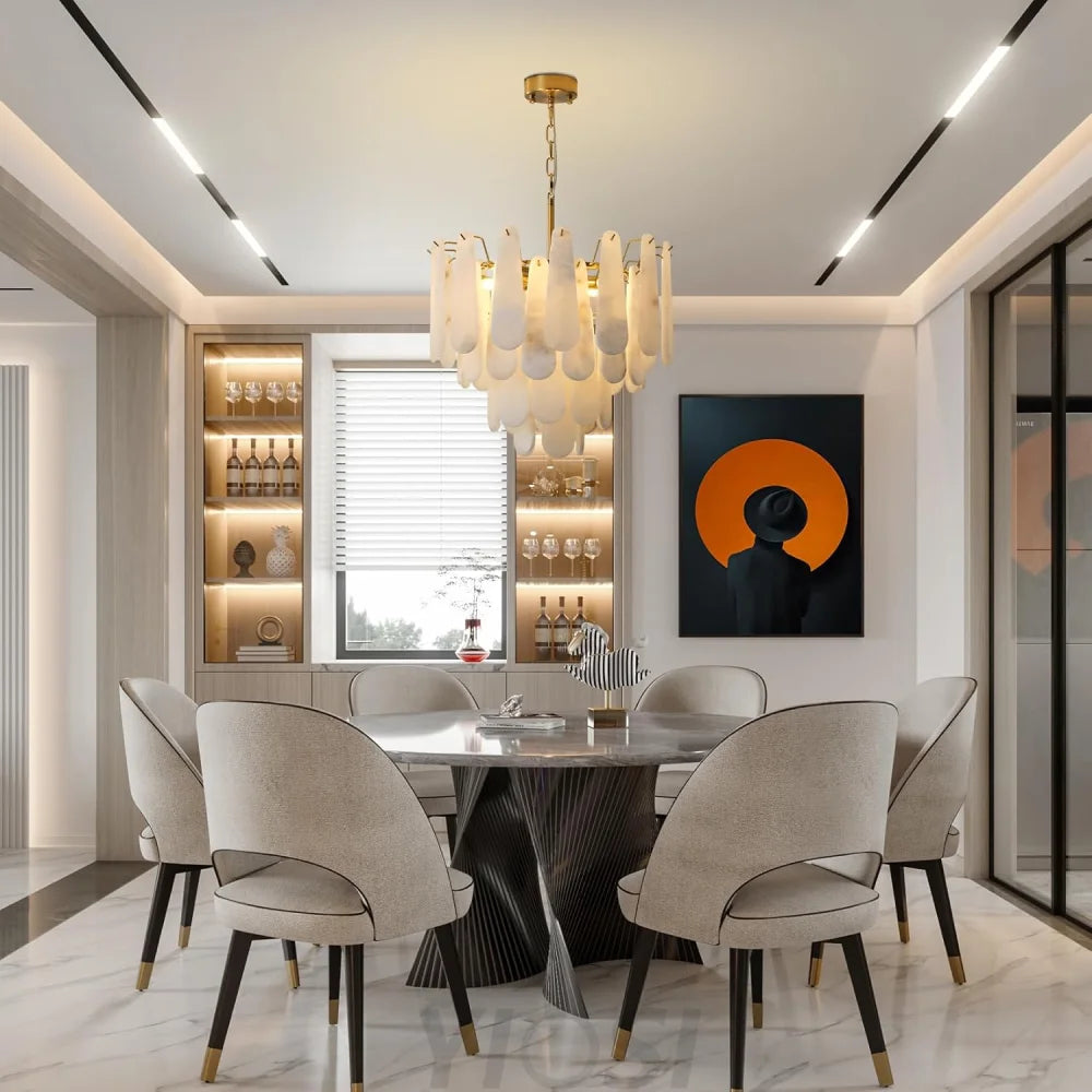 Modern Alabaster Feathery Chandelier