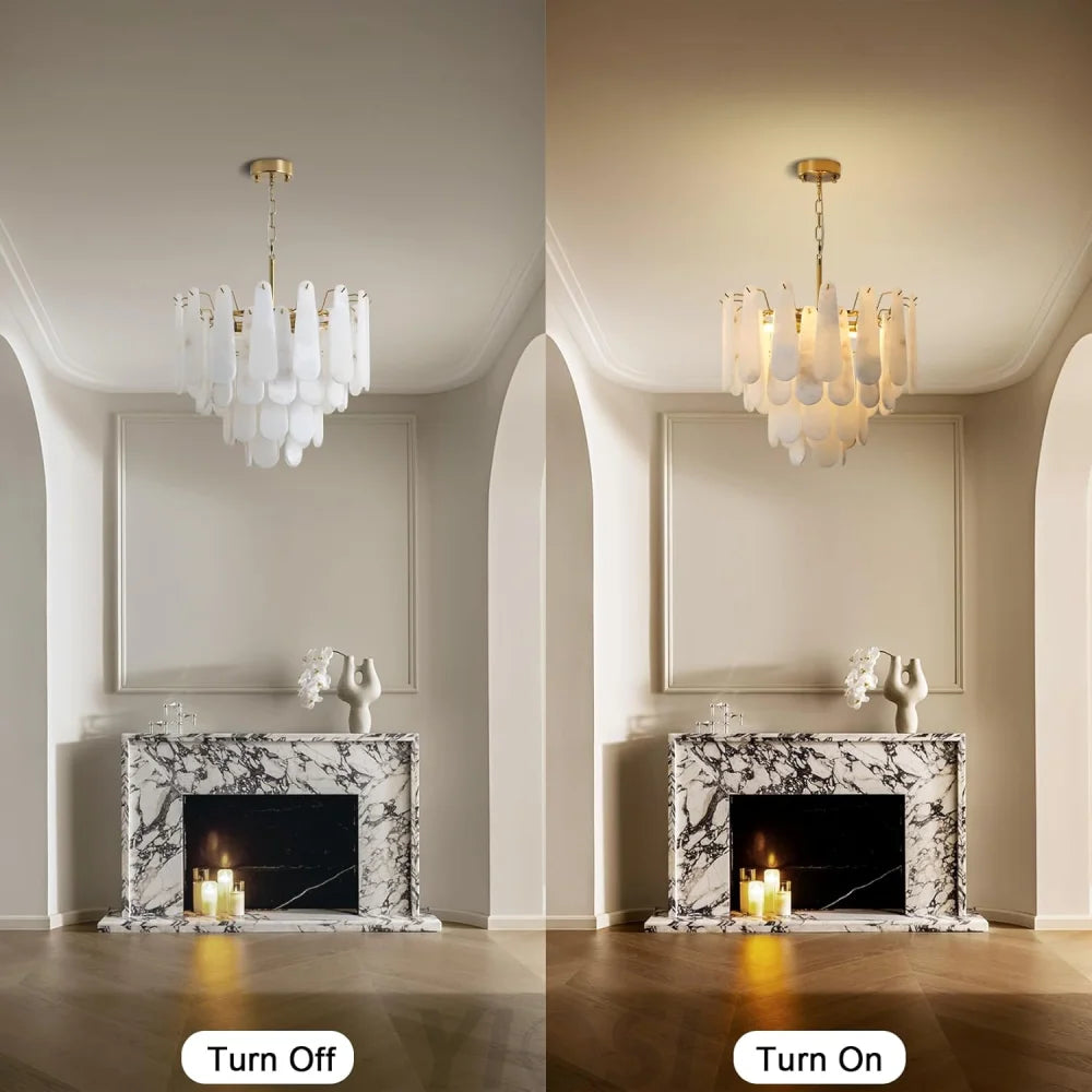 Modern Alabaster Feathery Chandelier