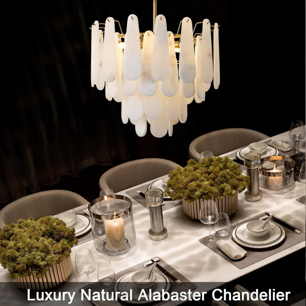 Modern Alabaster Feathery Chandelier