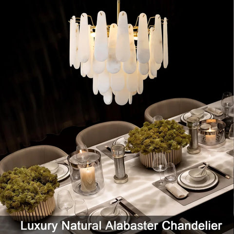 Modern Alabaster Feathery Chandelier