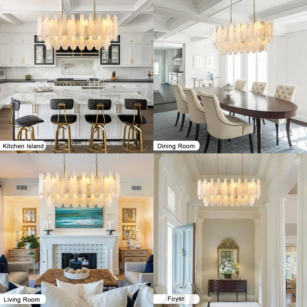 Modern Alabaster Feathery Chandelier